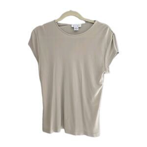 GETT Tan‎ 100% Silk Crew Neck Relaxed Short Sleeve Casual Top Womans Size Medium
